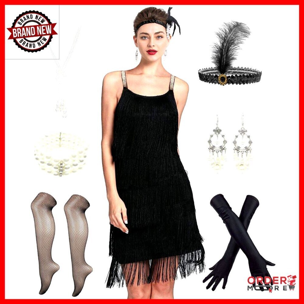 Flapper Dress Fringe Open Back Cocktail Party Small Polyester Gatsby